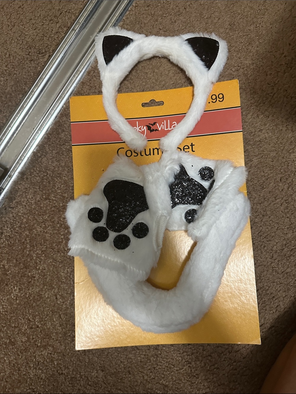 White Cat Ear and Paw Costume Set for Kids